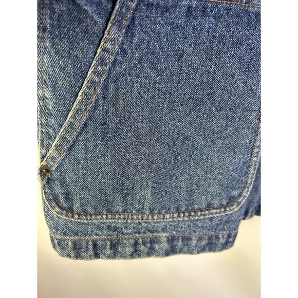 Vintage 90s Leather Collar Denim Jean Trucker Jacket Barn Chore Coat - Picture 7 of 13